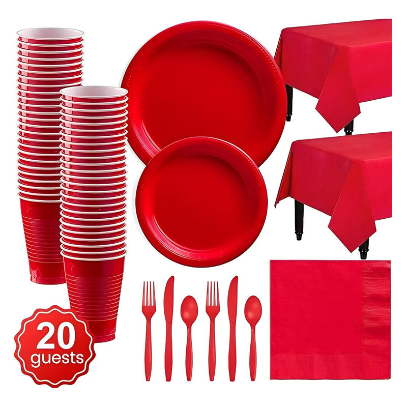 X20 Vajilla Cumpleaños Servilletas Vasos Platos Desechables Rojo