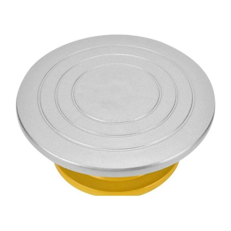 Base Giratoria Tortas Plato Giratorio Base Aluminio 32cm Gris Con Dorado