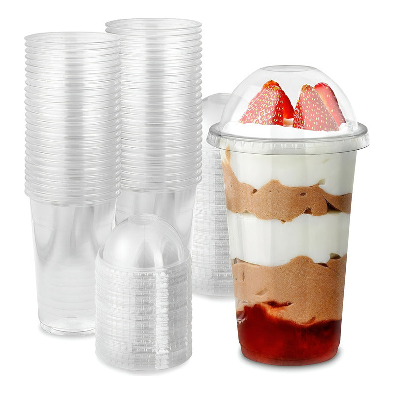 50 Vasos Desechables Vaso C/tapa Domo Sin Oyo 22oz/650ml