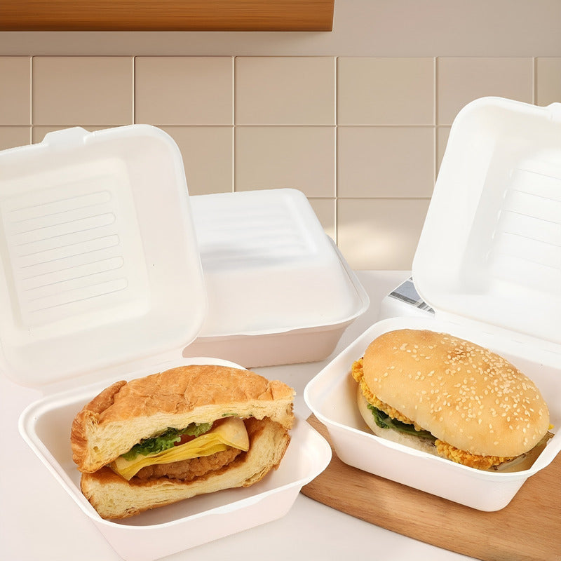 150 Contenedor De Alimentos Envase Desechable Compostables Blanco / Envases Compostables