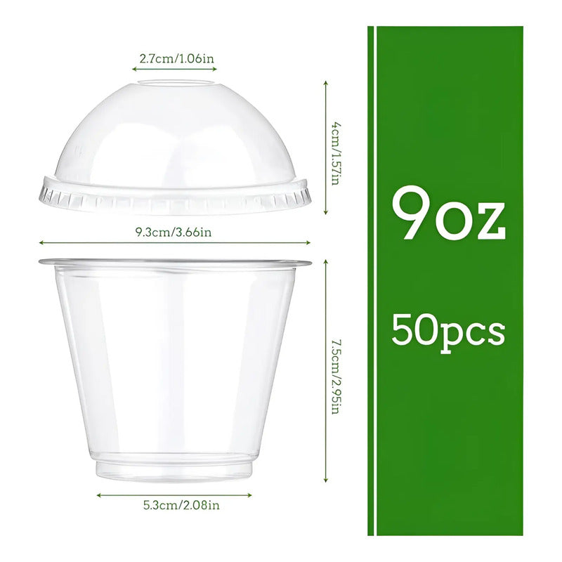 X100 Vasos Plasticos Desechables Vaso Tapa Domo Sin Hoyo 9oz Transparente