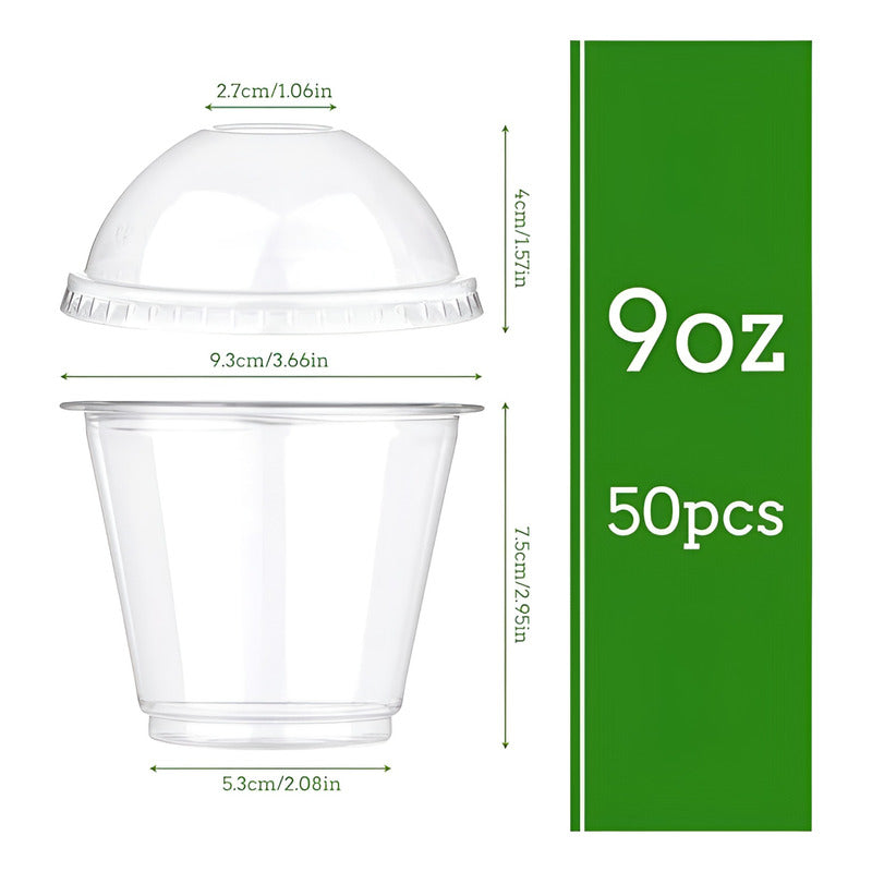 X100 Vasos Plasticos Desechables Vaso Tapa Domo Sin Hoyo 9oz Transparente