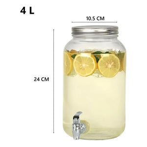 Jarro Para Jugo Dispensador De Bebidas Jarro De Vidrio 4l Color Transparente / Dispensador Liso Sin Atril 4l