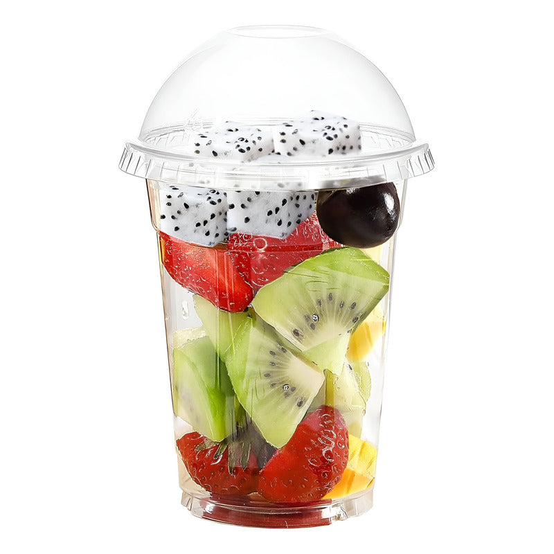 200 Vasos Plasticos Desechables Vaso Tapa Domo Sin Hoyo 20oz Transparente