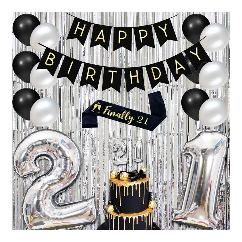 X2 Cortina Guirnalda Cumpleaños Guirnalda Cumpleaños Gris 2m Plateado Rectangular