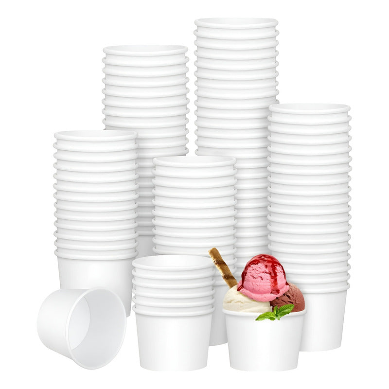 200 Vasos Polipapel Helado Vasos Desechables Pote Helado 4oz Blanco / Pote Helados 4oz