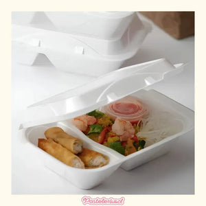 200 Bandejas Plumavit Bandeja Rectangular C/ Division Bandeja Alimentos De Colegio Bandejas De Plumavit Para Colacion... Blanco