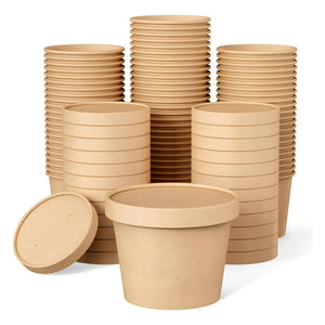 Set X50 Potes Contenedor De Alimentos Pote Kraft C/tapa 12oz
