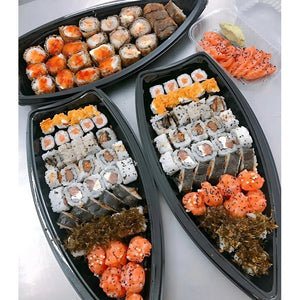 100 Envases Barcos De Sushi Bandeja C/tapa Barco Para Sushi Barco Sushi Plastico Envase Desechable Forma Barco Para Sushi C/tapa Bandejas Envase Comida Japonés Envase Delivery Envases Pasteleriuscl