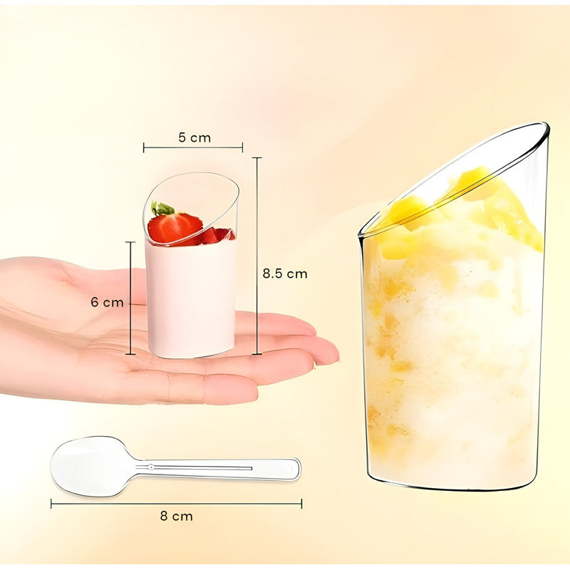 Set 100 Vasos Postres 60ml + 250 Cucharas Postres Desechable
