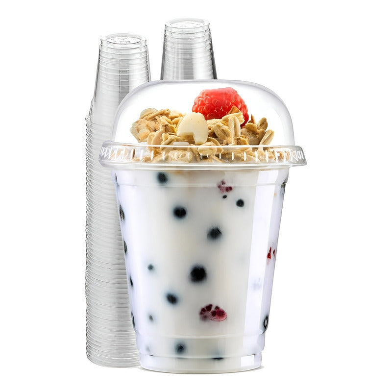 50 Vaso Desechable Plastico Vasos Tapa Domo Con Hoyo 12oz Trasparente