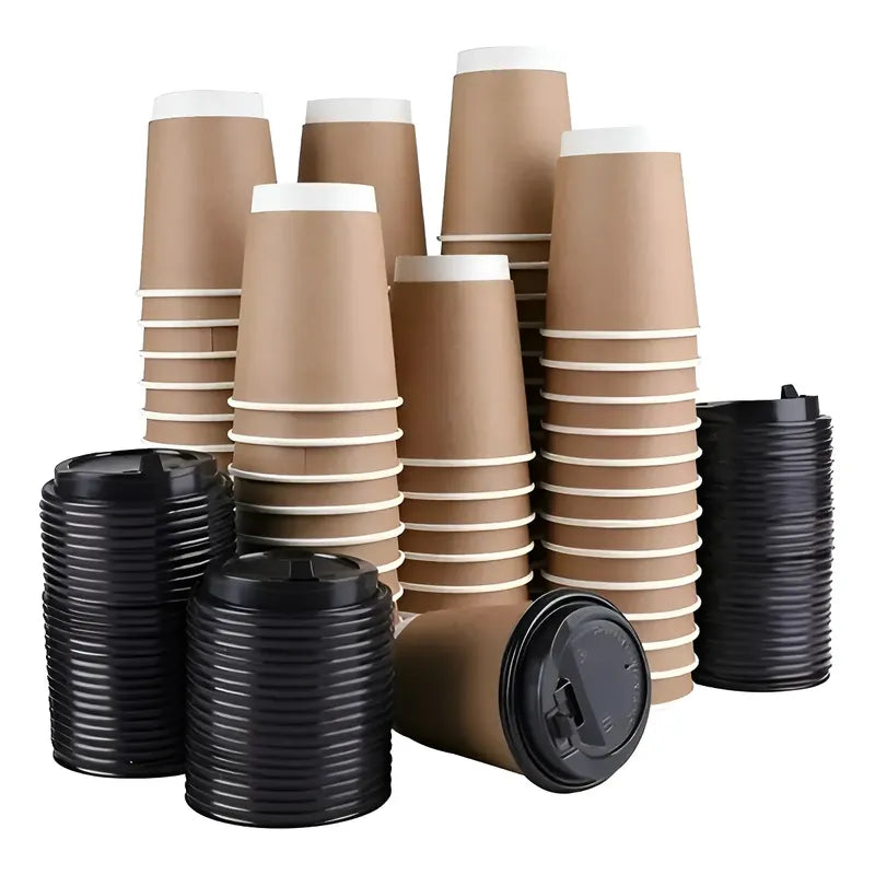 X200 Vasos Desechables Vaso Kraft Doble Pared C/tapa 12oz Color Marrón Claro Vaso Kraft Doble Pared 12oz Vaso Aislante Térmico Ideal Café Té Bebidas Calientes Vasos Café Doble Pared Pasteleriuscl