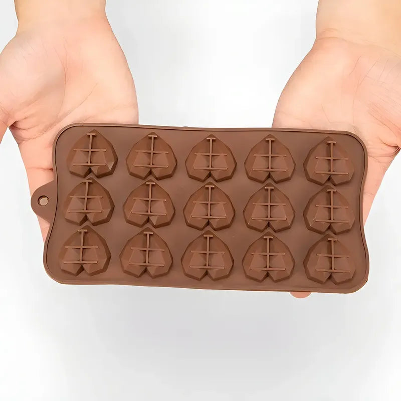 Molde Silicona Antiadherente 2x Para Chocolate Corazón Geométrico 15 Mini Marrón Claro