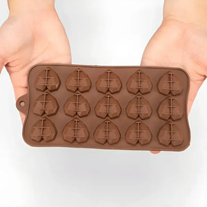 Molde Silicona Antiadherente 2x Para Chocolate Corazón Geométrico 15 Mini Marrón Claro