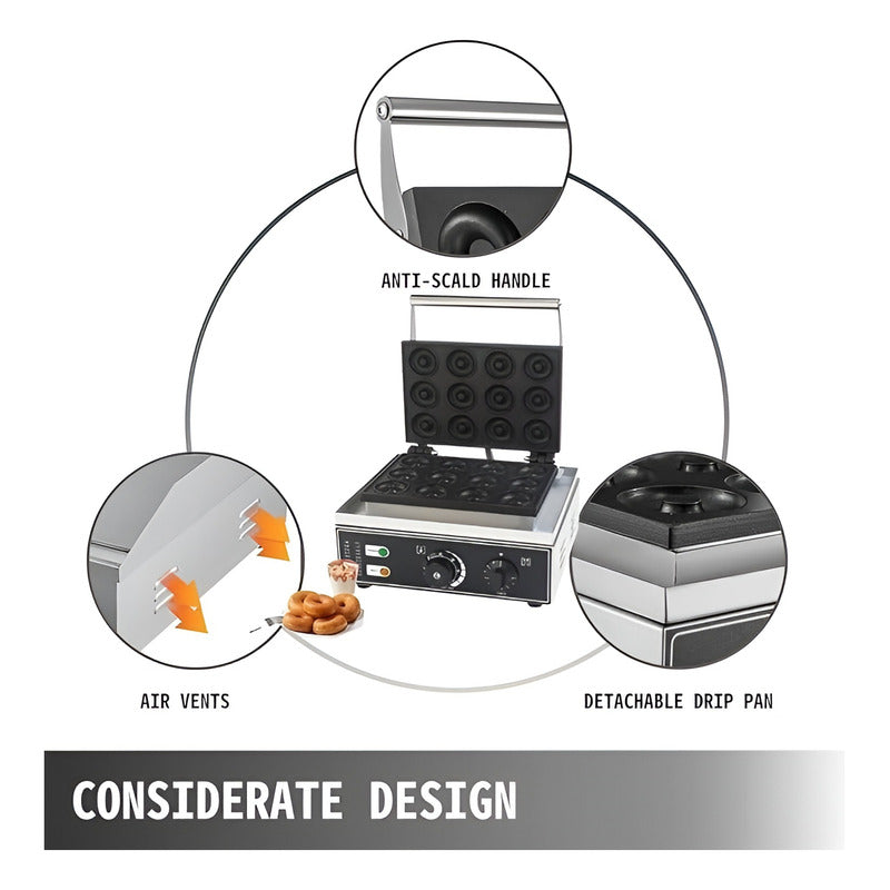 Maquina De Donuts Maquina Mini Donuts Maquina 12 Donas 1500w Plateado / Maquina Mini Donuts 12