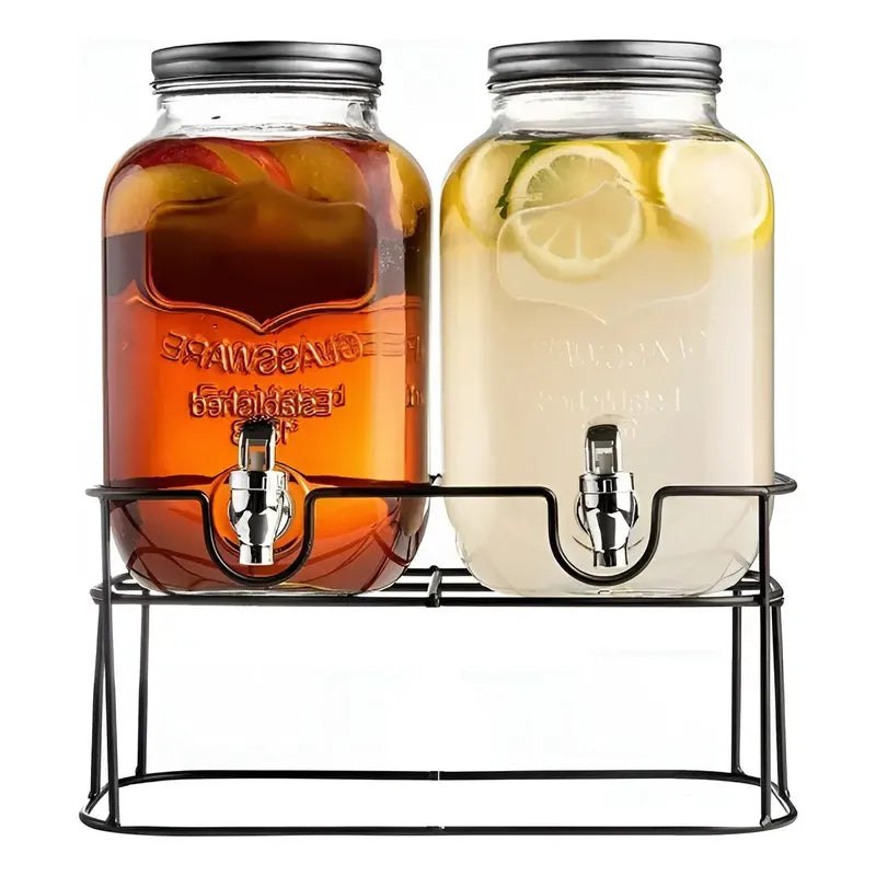 Dispensador De Bebidas Jarro De Vidrio Doble Para Jugos 4l Color Transparentes