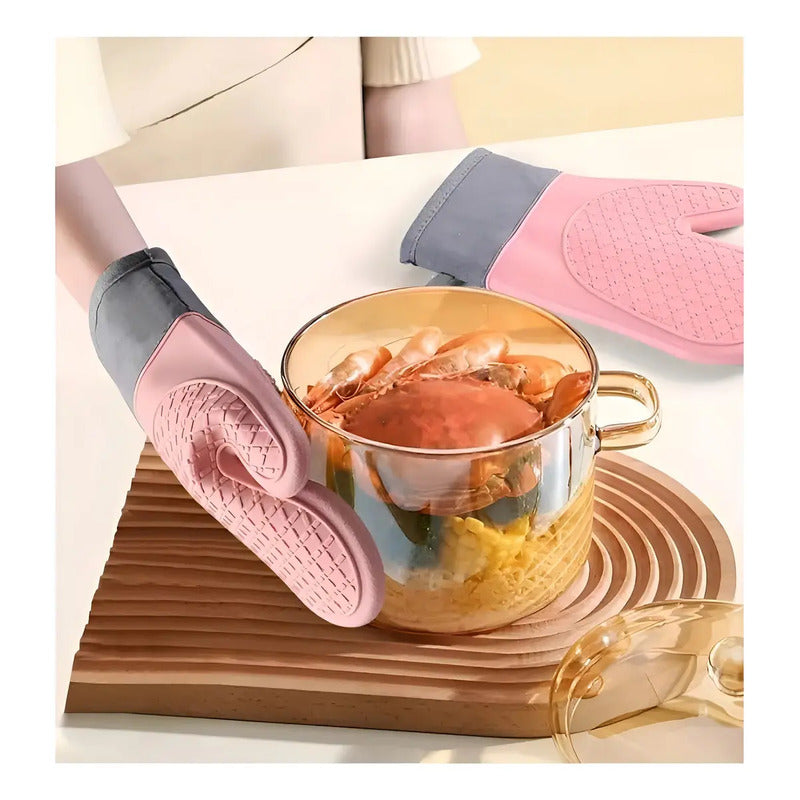 X2 Guante Silicona Para Horno Toma Olla Guantes Cocina 27 Cm Protector De Silicona Agarradera Para Horno Rosa Pasteleriuscl Rosa Claro