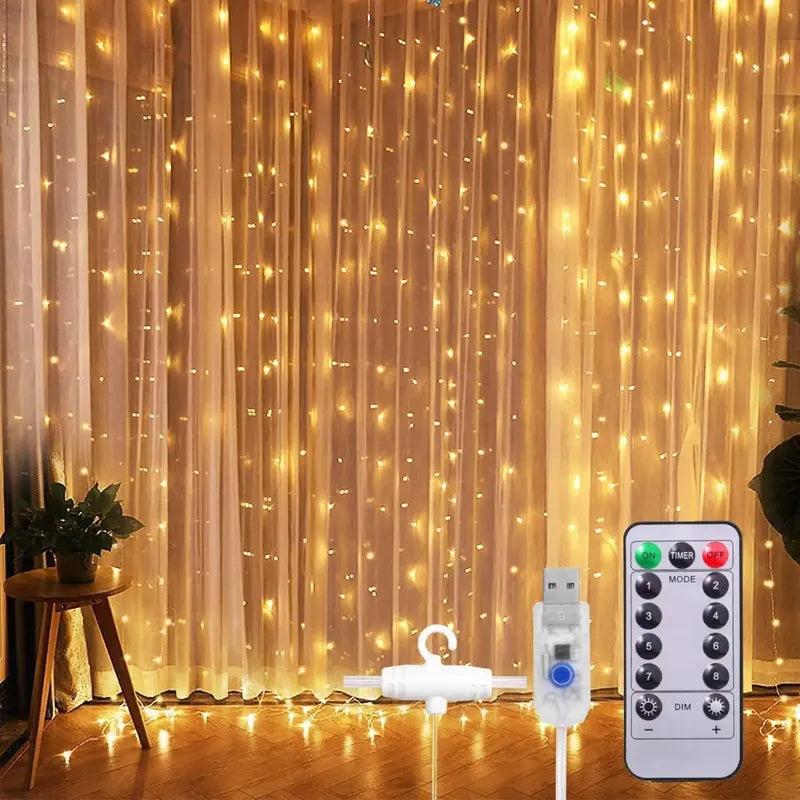 Cortina De Luces Led Cortina Luces Luces Navideñas Control Calida 0989ww Calida 0989ww