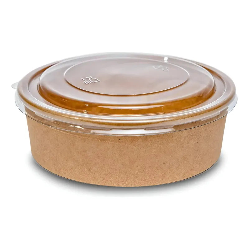 Pack X200 Bowls Plastico Bowl Con Tapa Polipapel Kraft 500cc Beige / Bowl Con Tapa 500cc