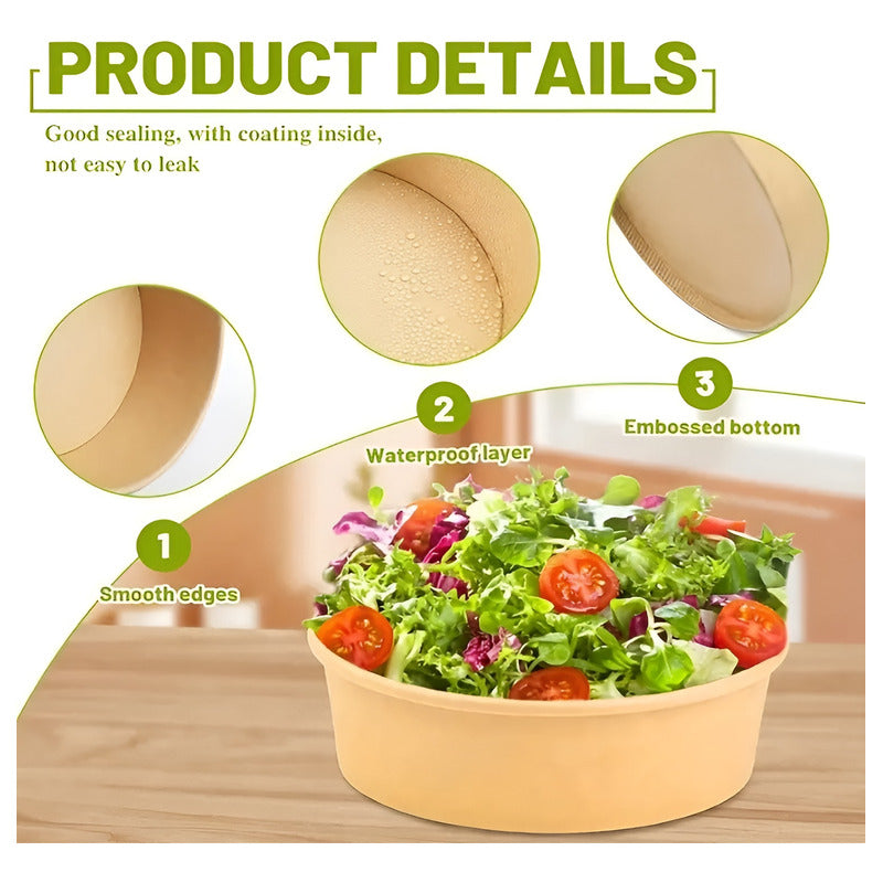 100 Bowls Plastico Bowl Con Tapa Bowl Kraft Envases 1300cc Beige