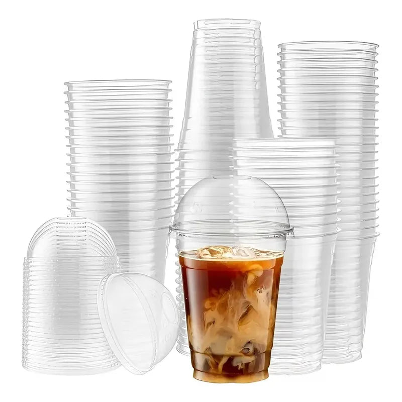 50 Vaso Desechable Plastico Vaso Con Tapa Domo Con Hoyo 16oz Vasos Plasticos Desechables Vasos Para Bebidas Juego De... Transparente