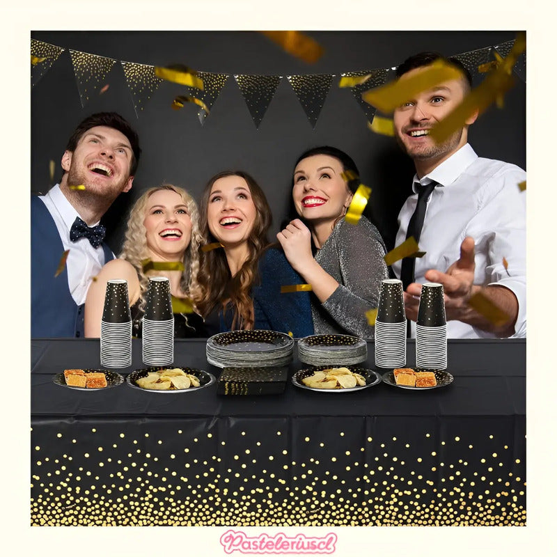 Set Vajilla Para Celebración Decoración 111pcs Kit Cumpleaños Vasos Platos Servilletas Decoraciones De Fiesta De... Negro Lunares