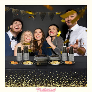 Set Vajilla Para Celebración Decoración 111pcs Kit Cumpleaños Vasos Platos Servilletas Decoraciones De Fiesta De... Negro Lunares