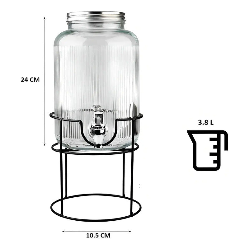 Dispensador De Vidrio Para Jugos Y Bebidas Con Atril 3.8 L