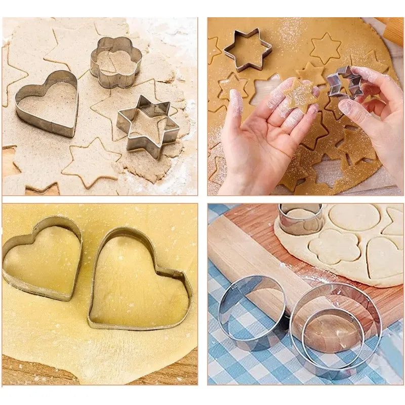12 Moldes De Galleta Cortador Galletas Moldes Galletas 5867 Gris Claro Flor, Circulo, Estrella, Corazon 5867