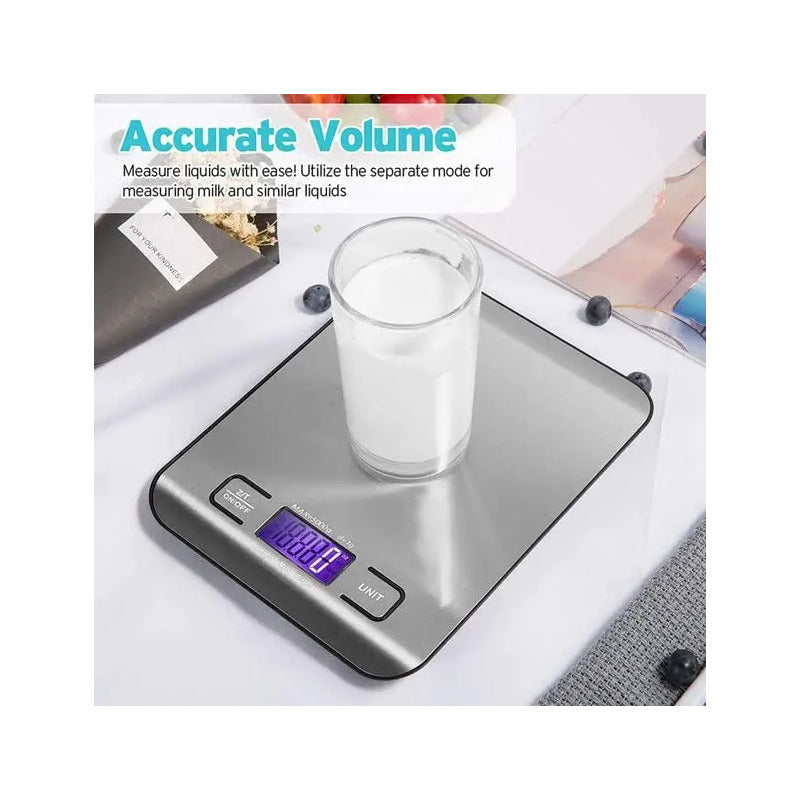 Báscula De Cocina Digital De Acero Inoxidable Para Alimentos Con Tara Y 5 Kg De Capacidad Plateado 5 G