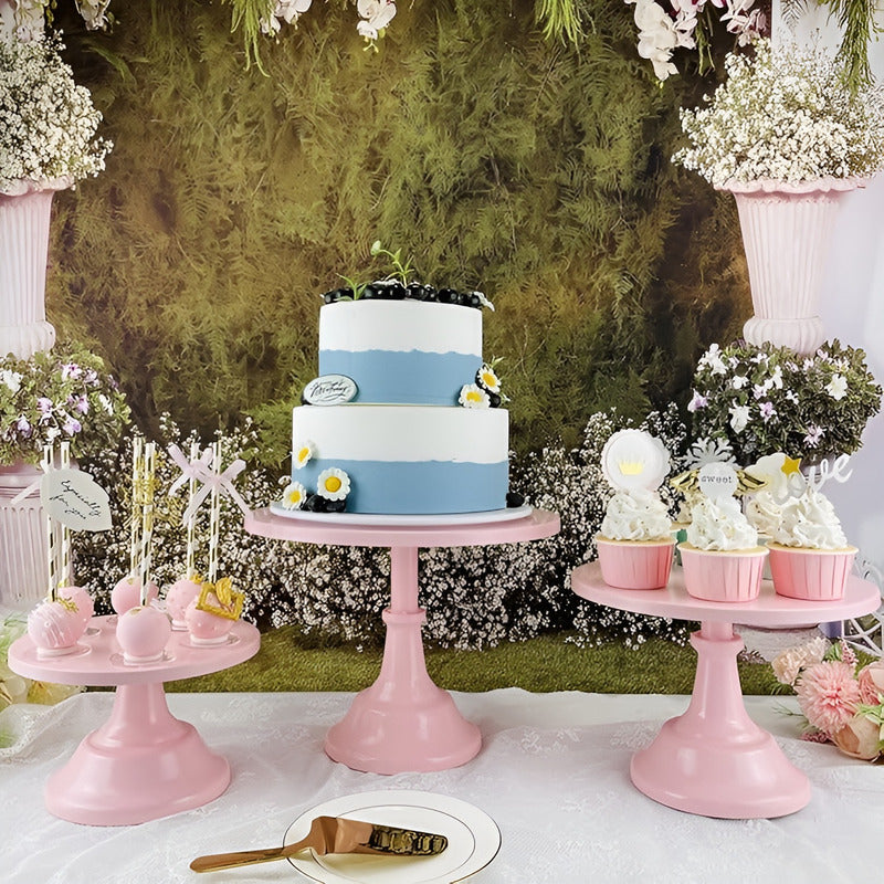 Set 3 Porta Tortas Base Para Tortas Porta Cupcake Exhibicion Rosa