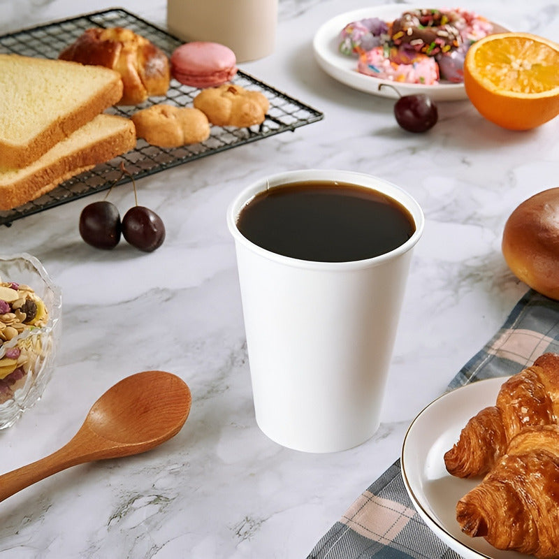 Vaso Cafe Polipapel Vasos Kraft Vaso C/tapa+manga 50und 12oz Blanco / Vaso 12oz