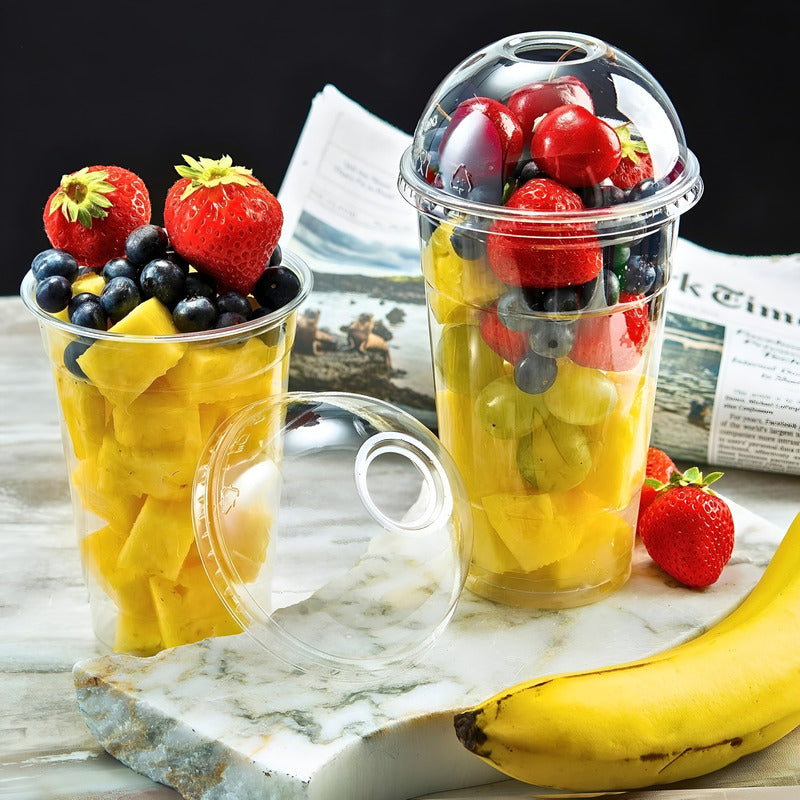 200 Vasos Plasticos Desechables Vaso Tapa Domo Sin Hoyo 20oz Transparente