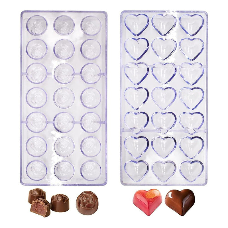 2 Moldes Chocolate Rosas + Moldes Policarbonato Corazon Blanco