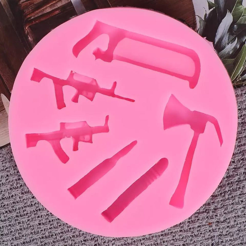 Molde De Silicona Molde Armas Molde Fondant Fusil Hacha 6066 Rosa 6 Cavid 6066