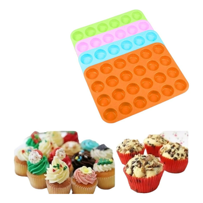 Pack X2 Molde Cupcakes 24 Cupcakes Molde Silicona Reposteria Multicolor