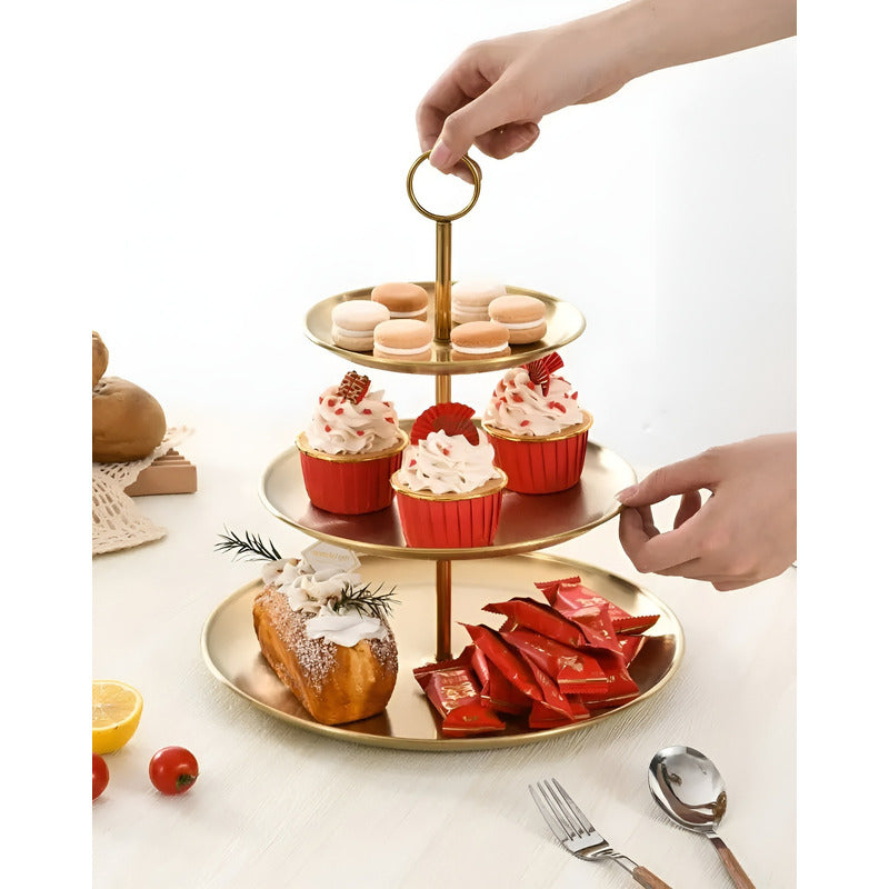 Porta Cupcake Porta Torta Exhibidor Candy Bar Soporte 2nivel Dorado