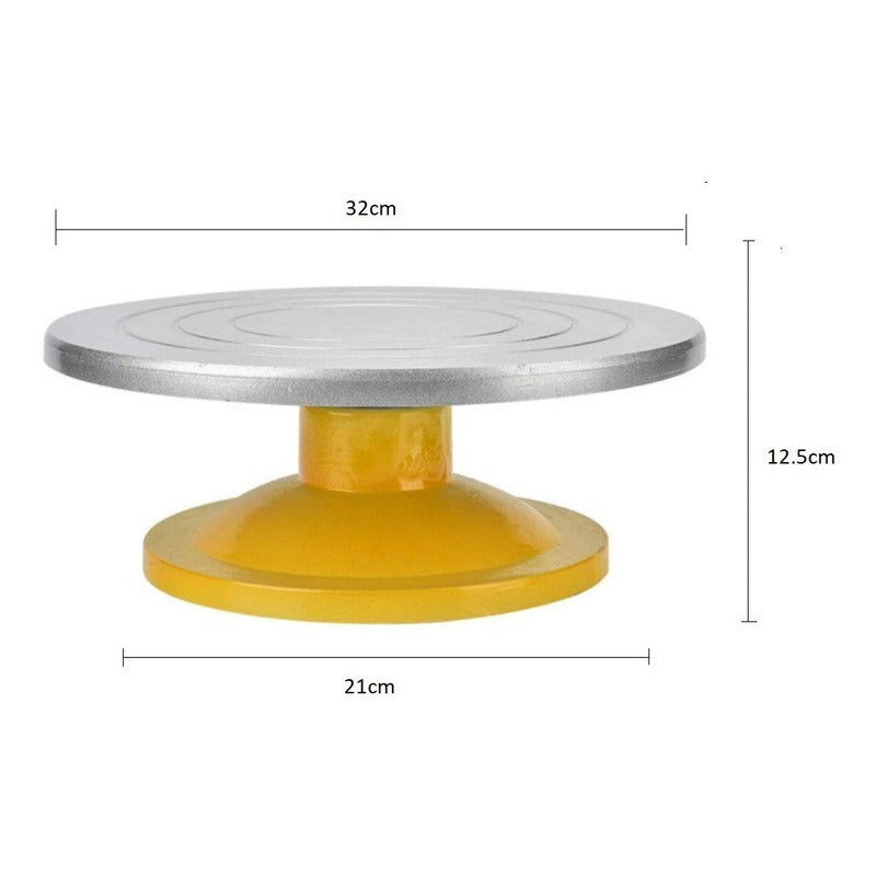 Base Giratoria Tortas Plato Giratorio Base Aluminio 32cm Gris Con Dorado
