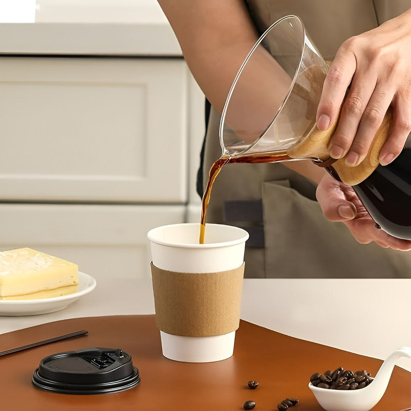 50 Vasos Para Cafe Vasos Polipapel C/tapa+manga 10oz/ 296ml Blanco / Vaso 10oz