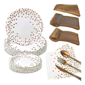 X111 Kit Cumpleaños Vasos Platos Servilletas Desechables Blanco/ Lunares Rosado