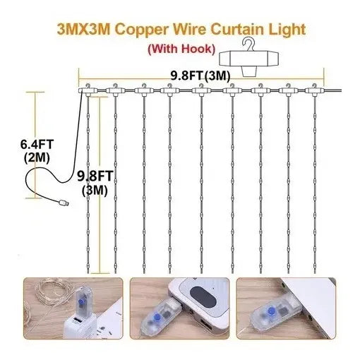 Cortina De Luces Led Cortina Luces Luces Navidad Led Control Multicolor 0989m