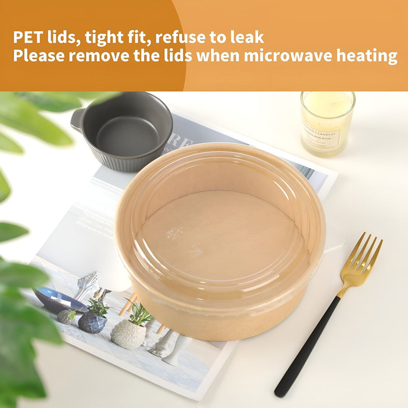 100 Bowls Plastico Bowl Con Tapa Bowl Kraft Envases 1300cc Beige