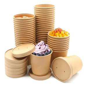 X100 Pote Kraft Contenedor De Alimentos Potes C/tapa 26oz