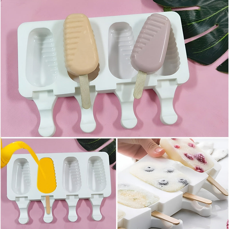 Pack X4 Moldes De Silicona Para Helados Molde Helado Paletas Blanco.