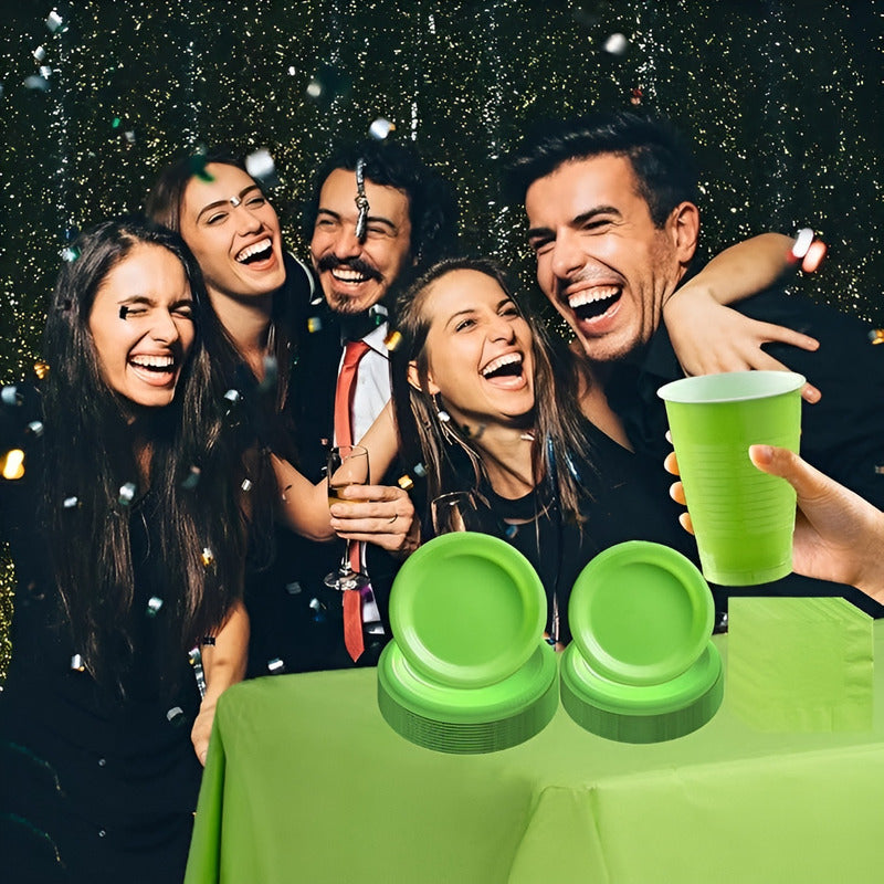 Set Cumpleaños Servilletas Vaso Plato Desechable Verde 20p/p