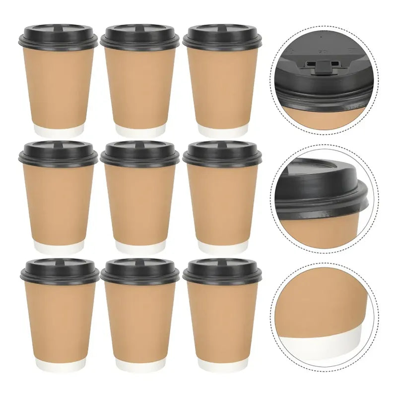 Set 100 Vasos Desechables Kraft Vaso Doble Pared C/tapa 8oz Vasos Para Cafe Desechable 236ml Vasos Termicos Desechables Vaso Doble Pared Vaso Cafe Vasos Polipapel Kraft Desechables Pasteleriuscl