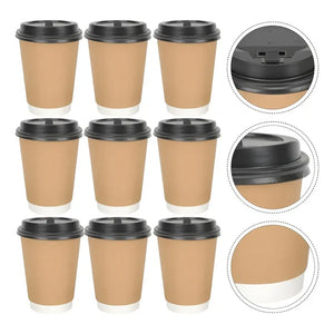 Set 100 Vasos Desechables Kraft Vaso Doble Pared C/tapa 8oz Vasos Para Cafe Desechable 236ml Vasos Termicos Desechables Vaso Doble Pared Vaso Cafe Vasos Polipapel Kraft Desechables Pasteleriuscl