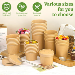 Set X100 Potes Contenedor De Alimentos Pote Kraft C/tapa 8oz