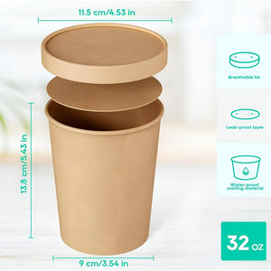 Set X50 Pote Kraft Contenedor De Alimentos Potes C/tapa 32oz