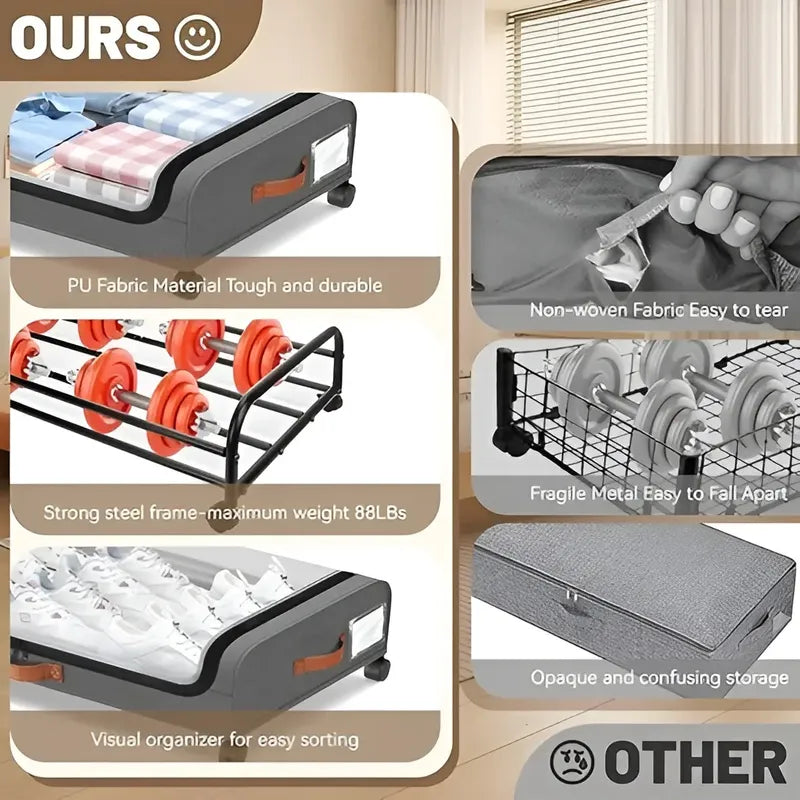 2 Cajas Almacenamiento Caja Organizadora Grande Cajones 80cm Gris Oscuro Lisa